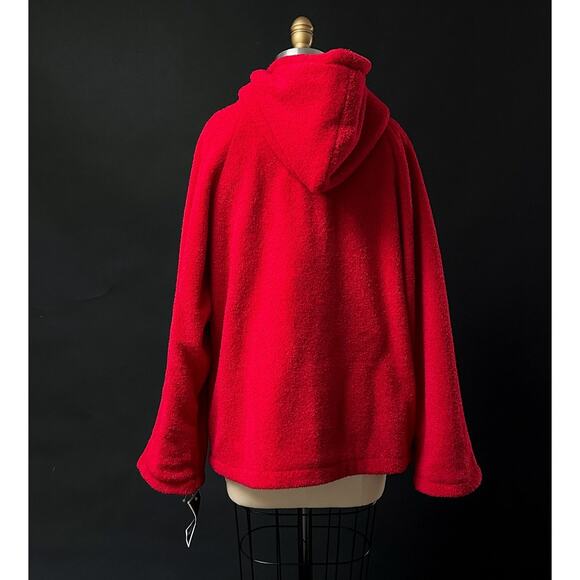 NWT 90s Y2K Sandro Fuzzy Red Hooded Oversized Jacket Coat large - Picture 7 of 7